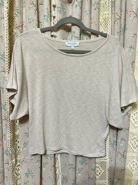 Michael Stars Boxy Tee Small Beige Slub Knit Short Sleeve Made USA NWOT